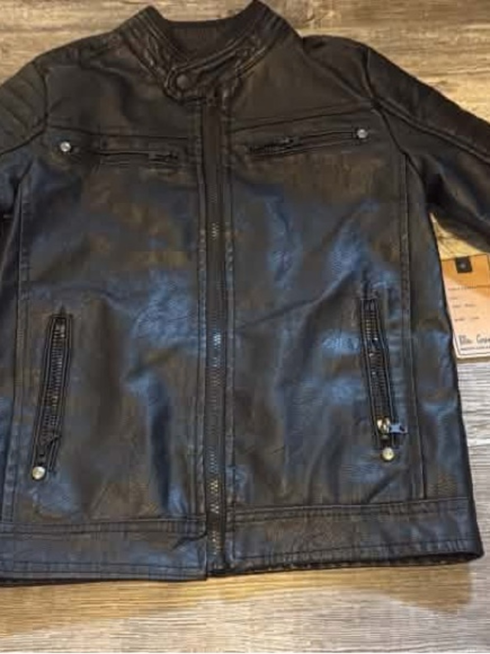 Boy’s Black Faux Leather Zip-Front Jacket